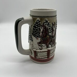 1980's HOLIDAY Anheuser Busch Budweiser Beer Stein Clydesdale Ceramarte Mug (2)‎